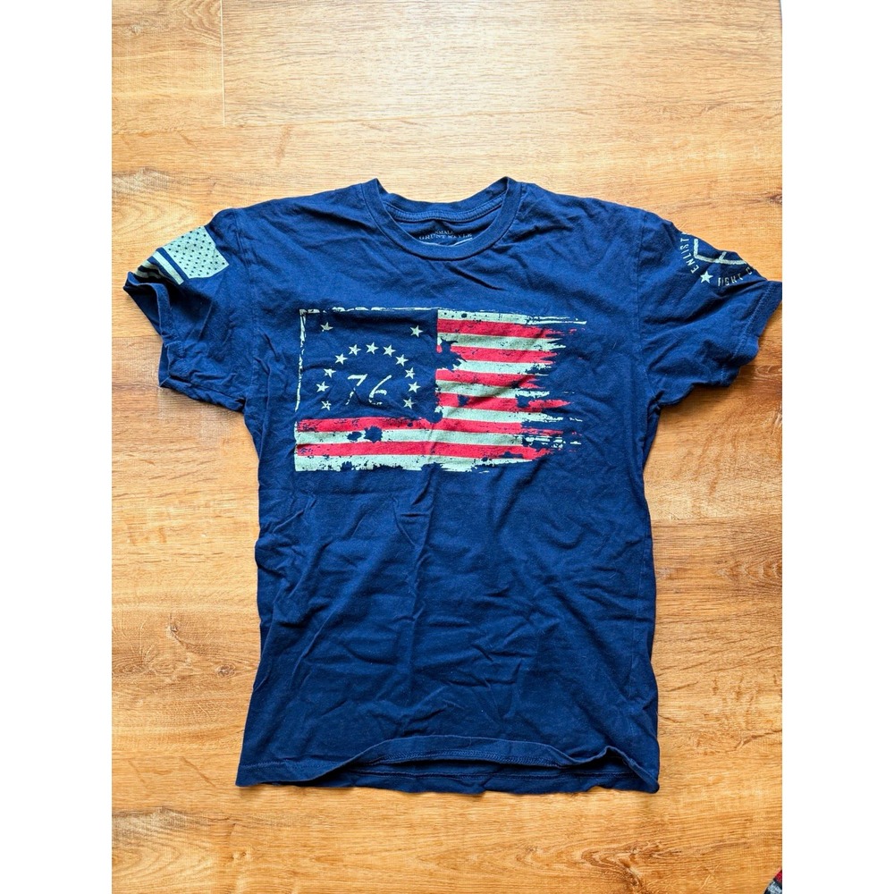 Grunt Style Freedom woman S Blue Cotton Crew Neck Short Sleeve USA Flag Graphic